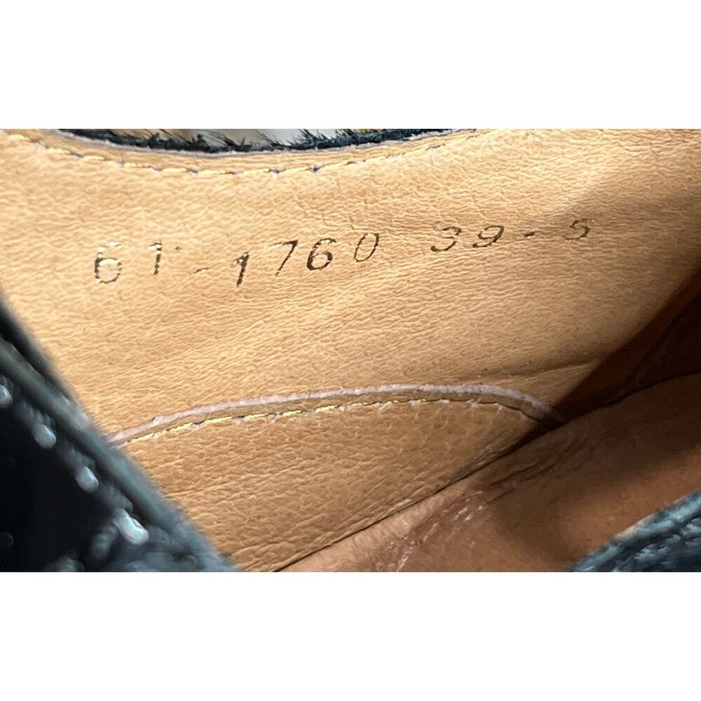 All Black Oxford Shoes Women US 9 EU 39.5 Black Calf Hair Patent Leather Cap Toe - Picture 12 of 13